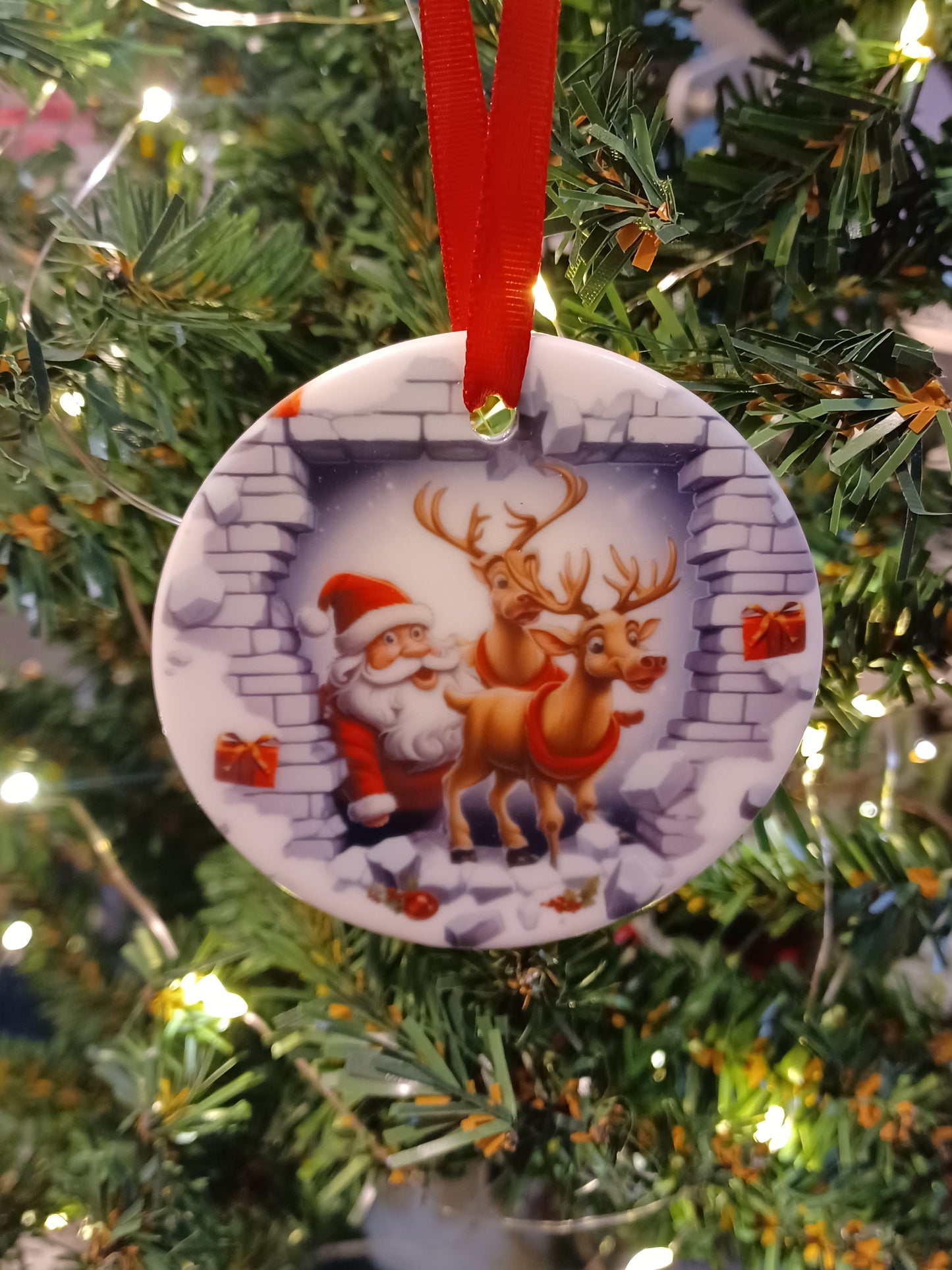 3D Santa Coming Down the Chimney Christmas Ornament