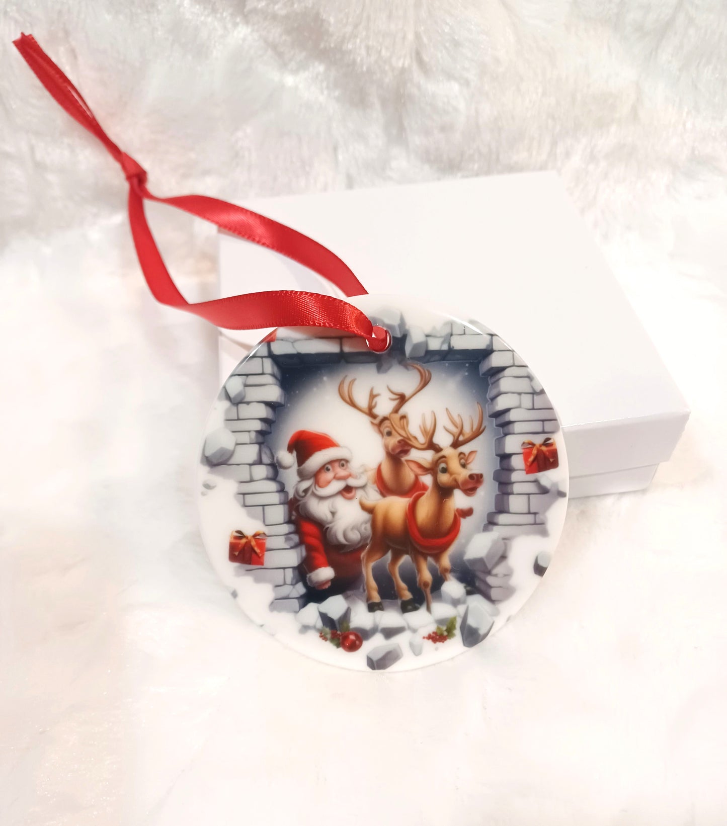 3D Santa Coming Down the Chimney Christmas Ornament