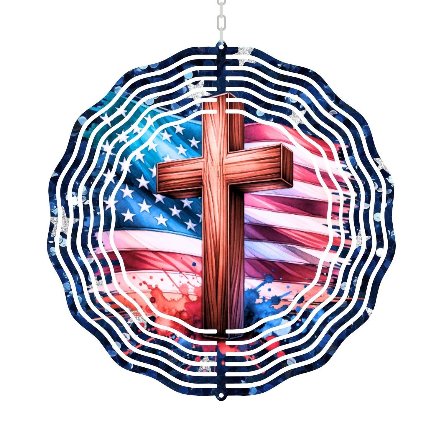 Cross Patriotic Wind Spinner