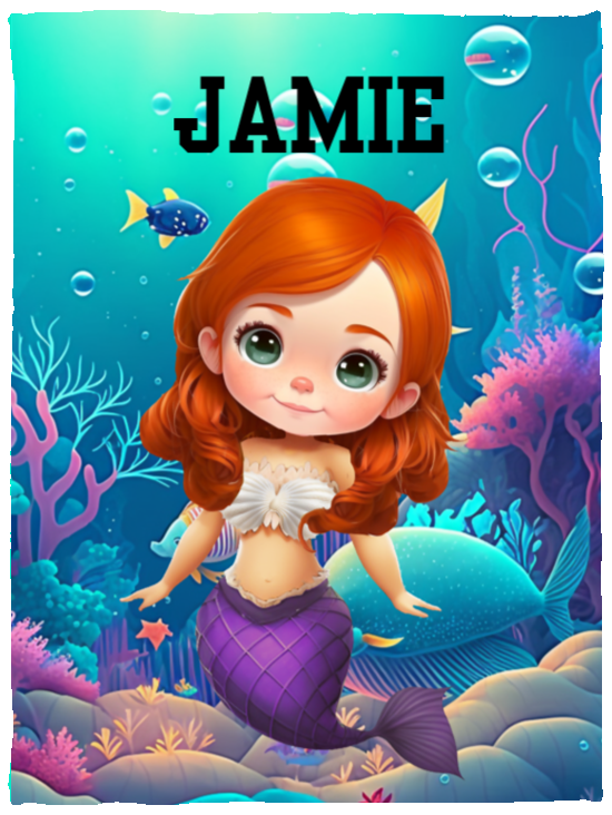 Red Hair Personalized Mermaid Cozy Plush Fleece Blanket - 30x40