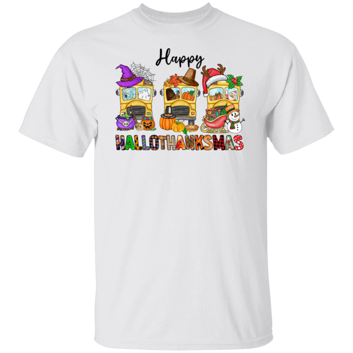 School Bus Hallothanksmas T-Shirt