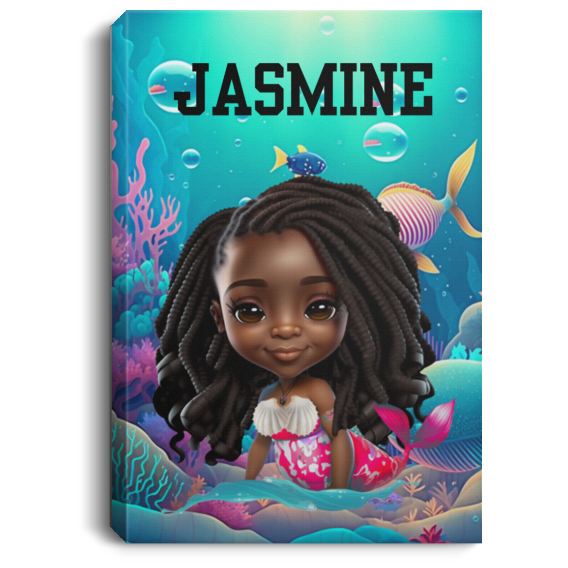 Black Mermaid Portrait Canvas .75in Frame