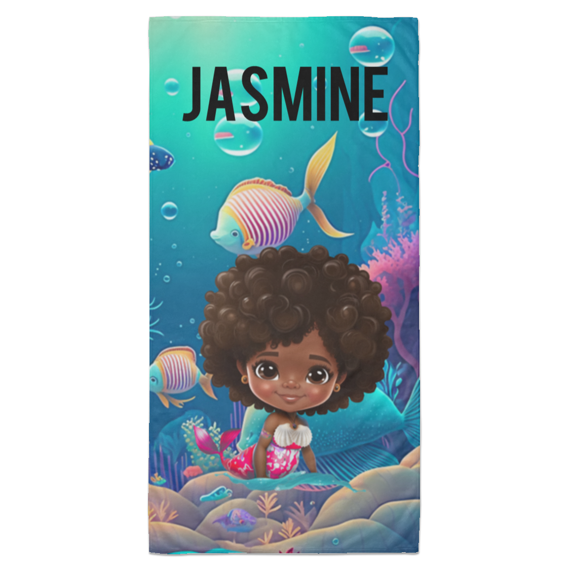 Black Girl Mermaid Personalized Beach Towel - 35x70