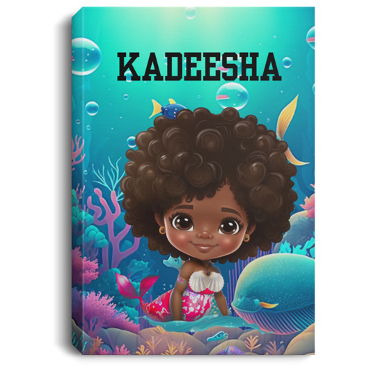 Black Girl Mermaid Personalized Canvas .75in Frame