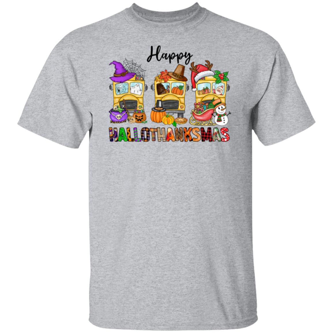 School Bus Hallothanksmas T-Shirt