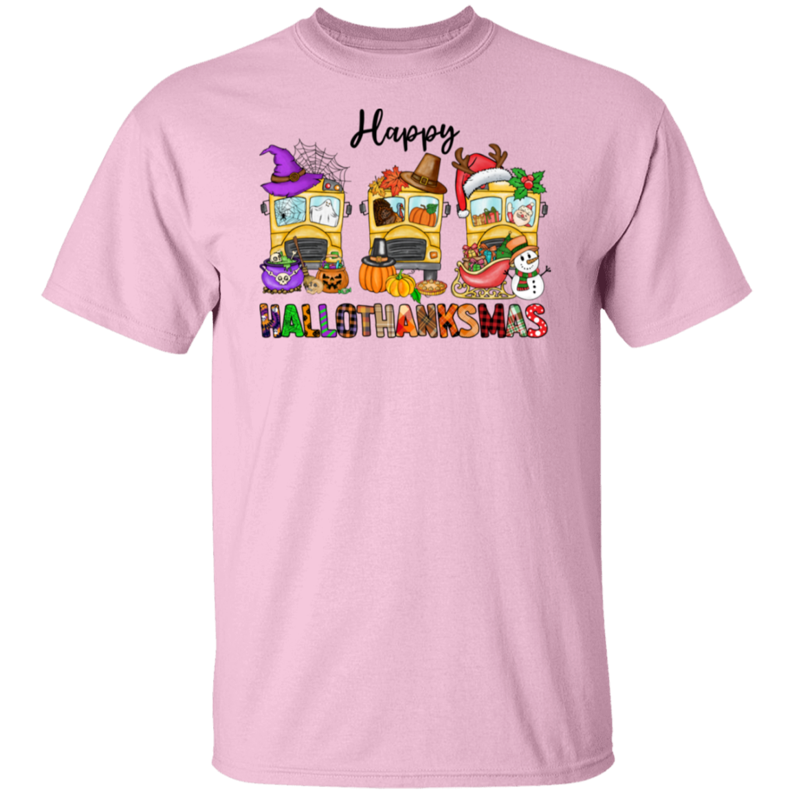 School Bus Hallothanksmas T-Shirt