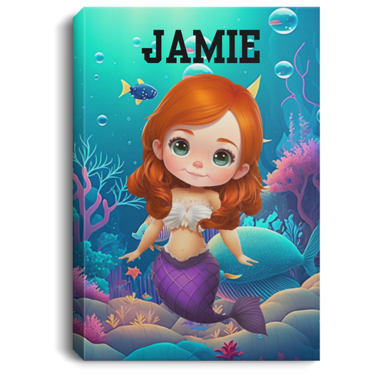 Red Hair Mermaid Personalized Canvas .75in Frame