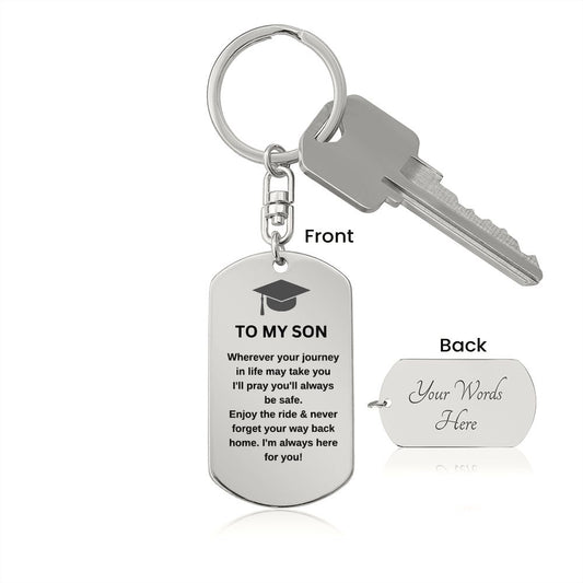 To My Son Graduation Dog Tag Keychain