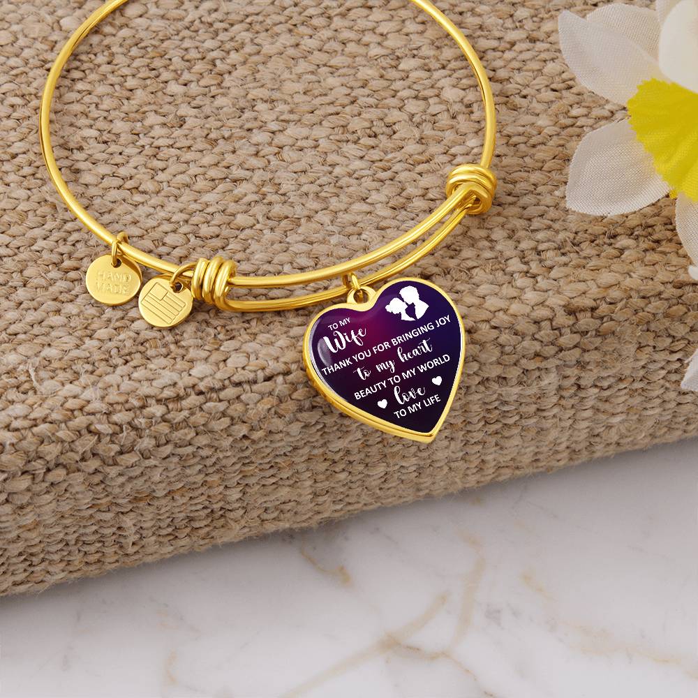 To My Wife Thank You For Bringing Joy To My Heart Bangle Bracelet