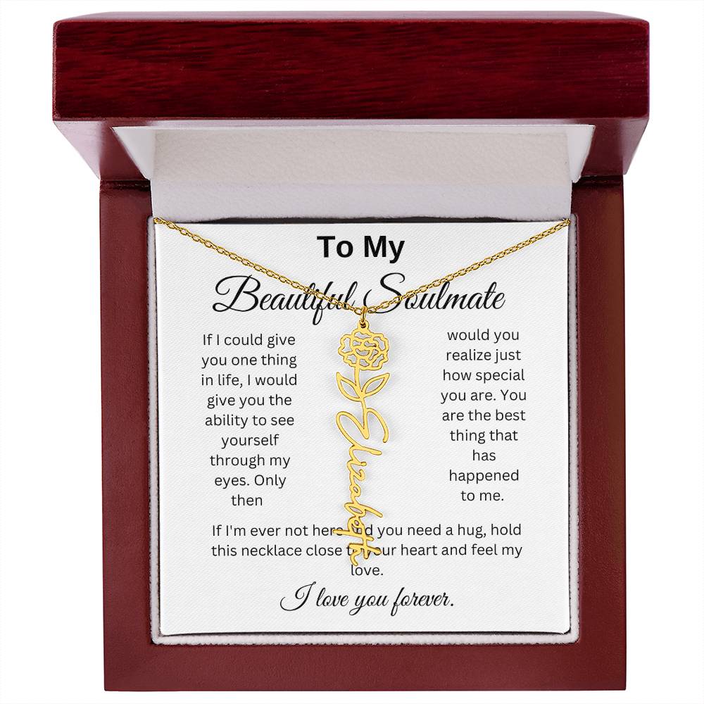 To My Beautiful Soulmate Name Birth Flower Necklace