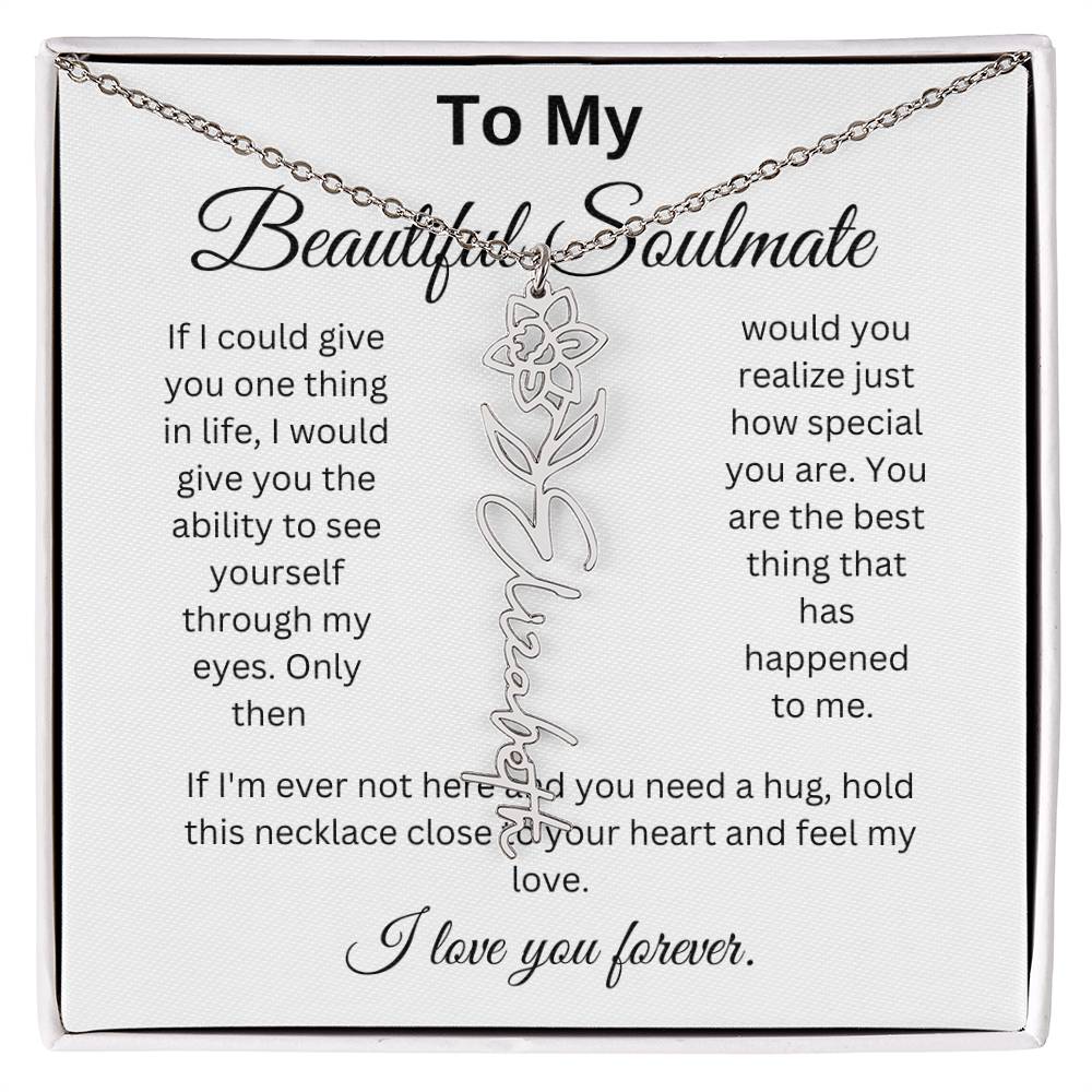 To My Beautiful Soulmate Name Birth Flower Necklace