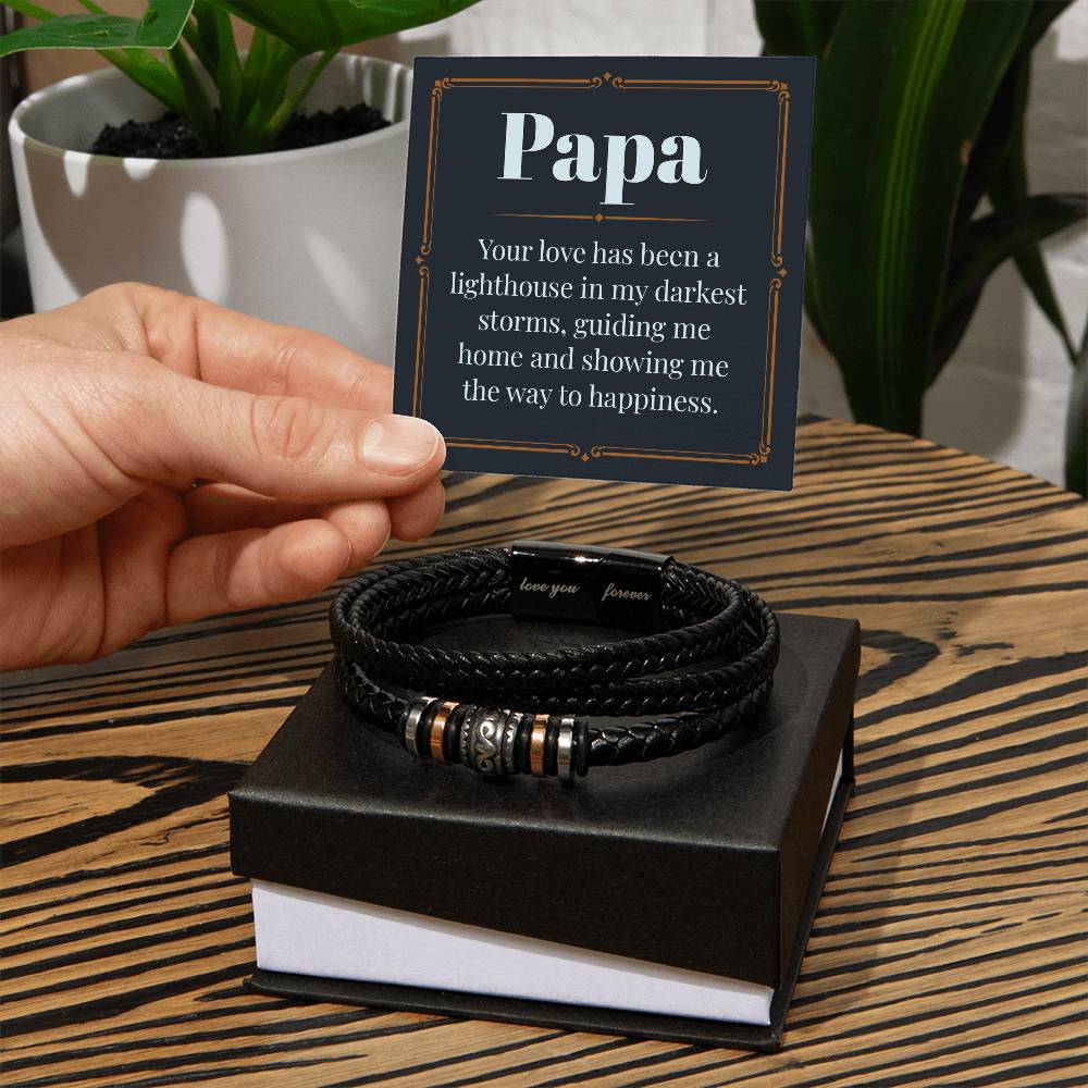 Papa Your Love Has Been A Lighthouse, Love You Forever Leather Bracelet