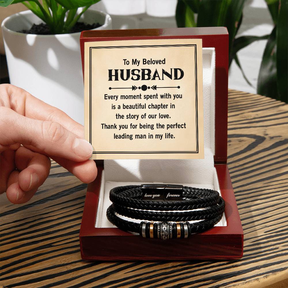 To My Husband, Every Moment Spent with You, Love You Forever Leather Bracelet