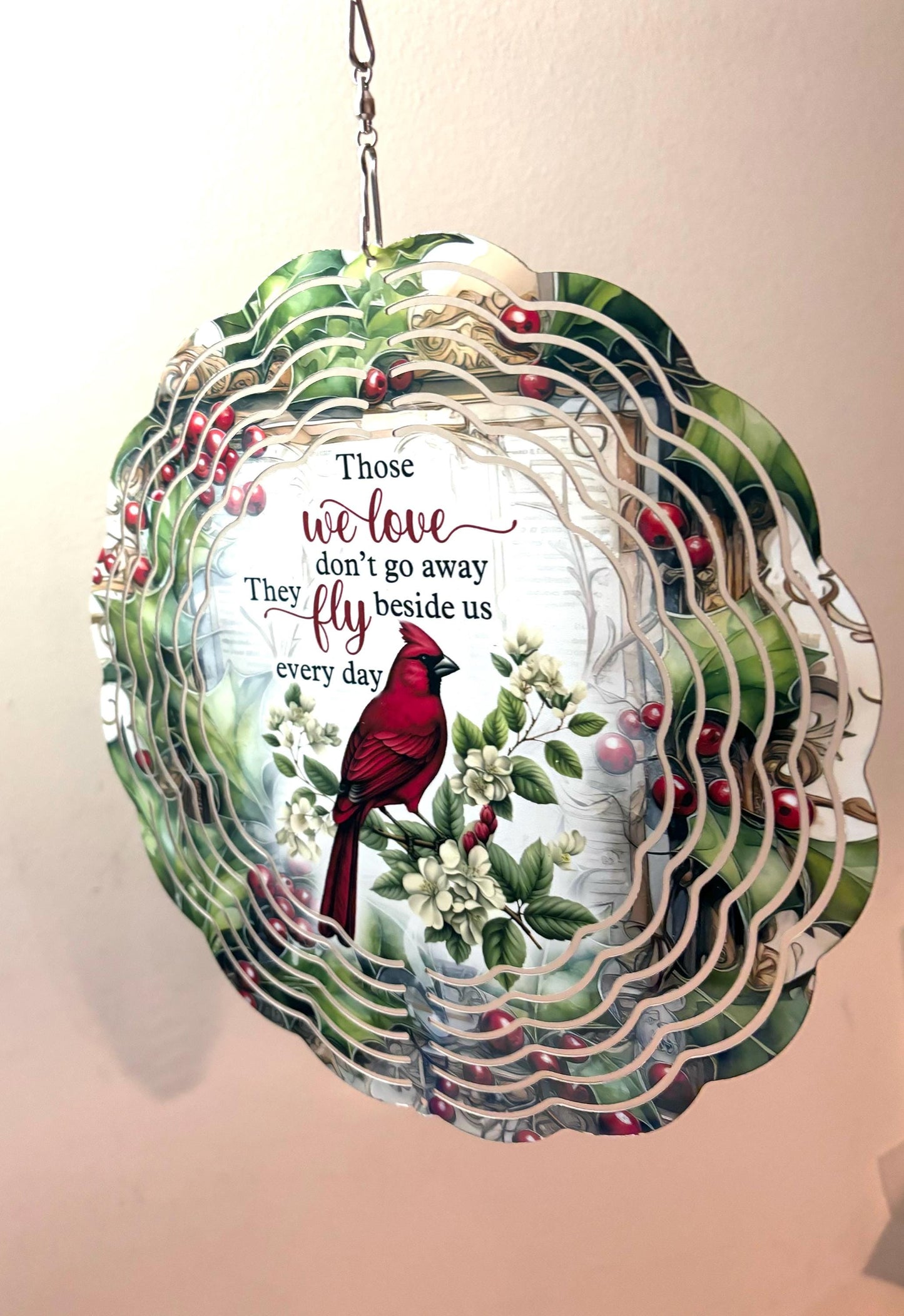 Memorial Cardinal Wind Spinner | "Those We Love" Quote, Indoor/Outdoor Decor