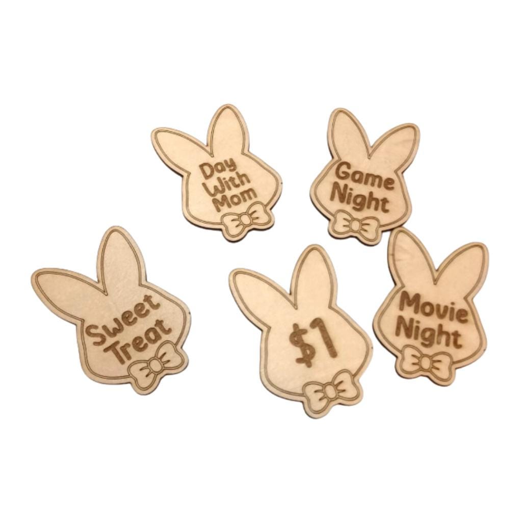 Wooden Bunny Tokens, Easter Basket Fillers, Non-Candy Rewards, Family Game Night Ideas
