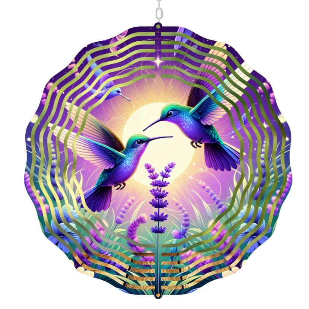 Hummingbird Gifts, Wind Spinner, Purple Floral, Spring Decor, Birthday, Grandma Gift