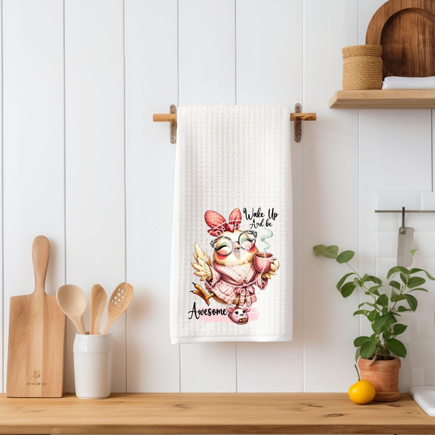 Humorous Chick Waffle Kitchen Towel, Coffee Lover Gift