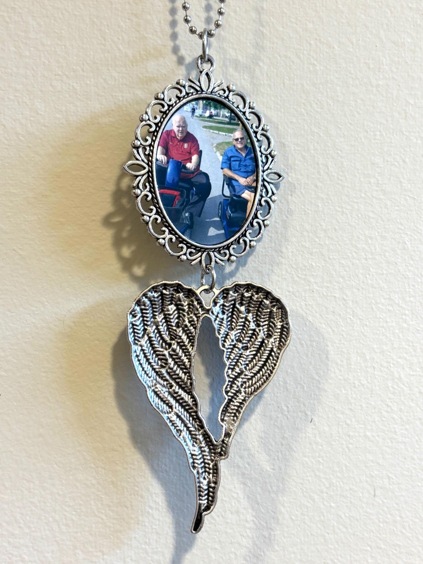 Custom Photo Car Charm, Angel Wings, Memorial Keepsake