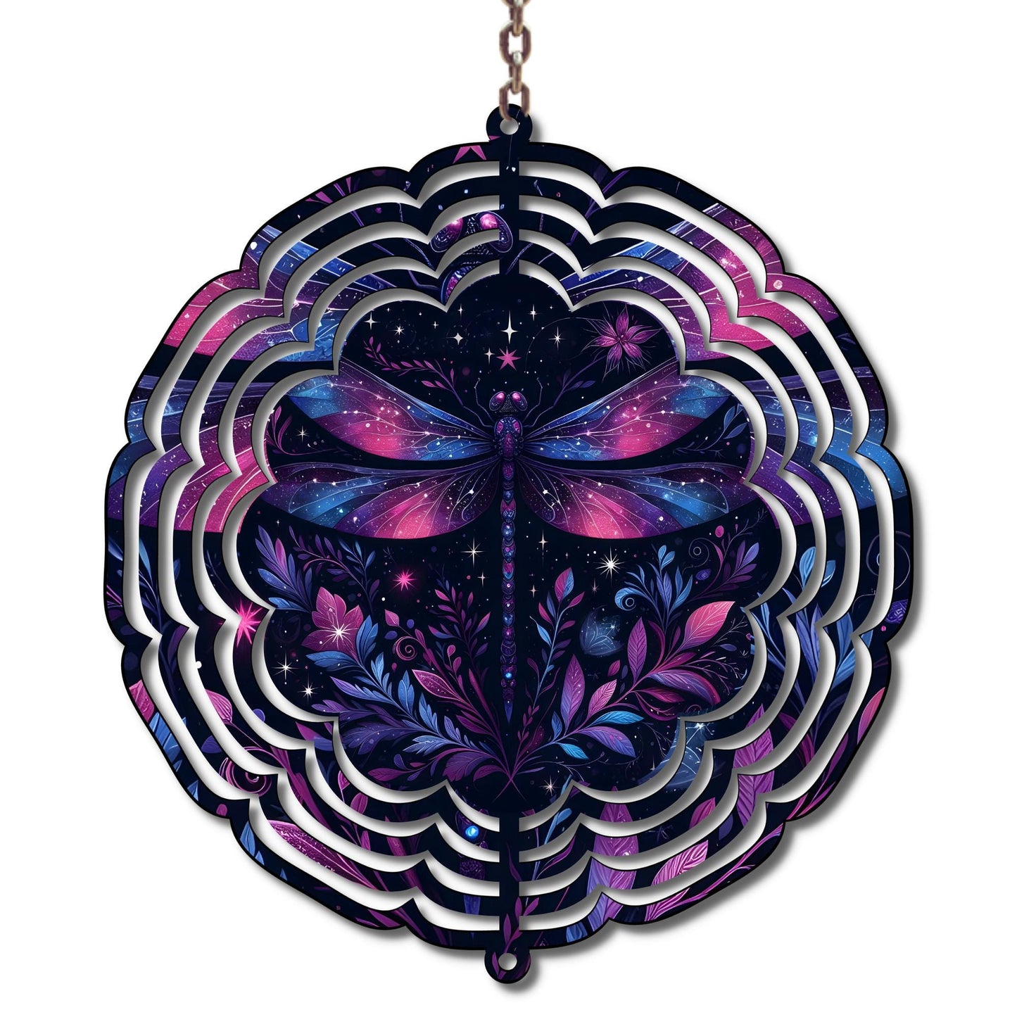 Celestial Dragonfly Wind Spinner, Mystical Garden Art, Cosmic Boho Decor