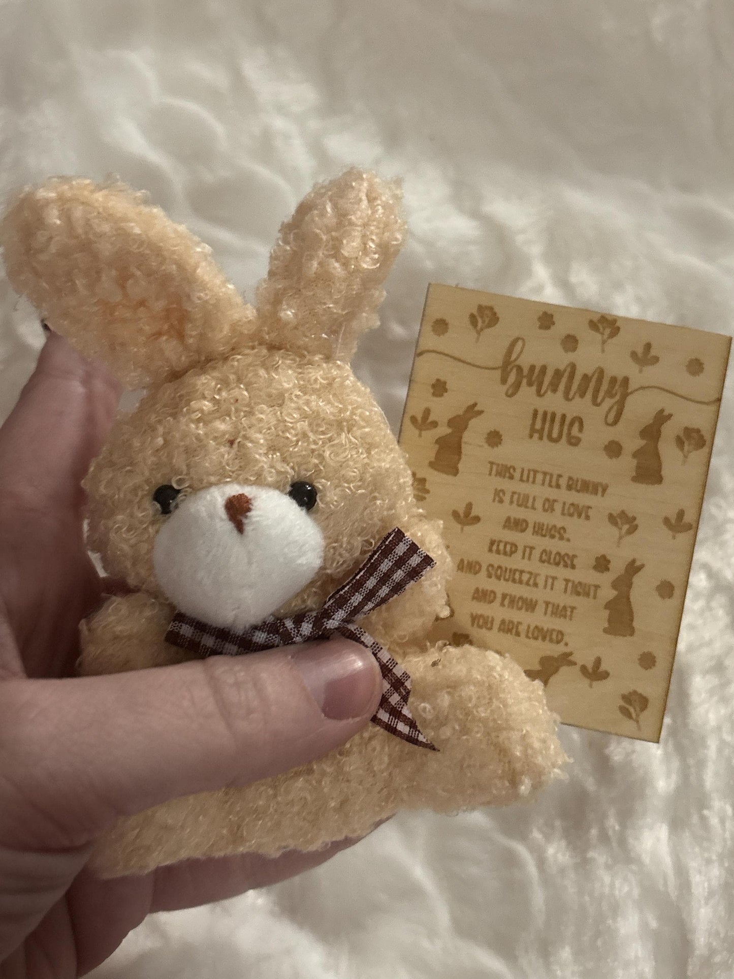Tiny Plush Bunny Hug with Poem Card, Pocket Keepsake, Easter Gift