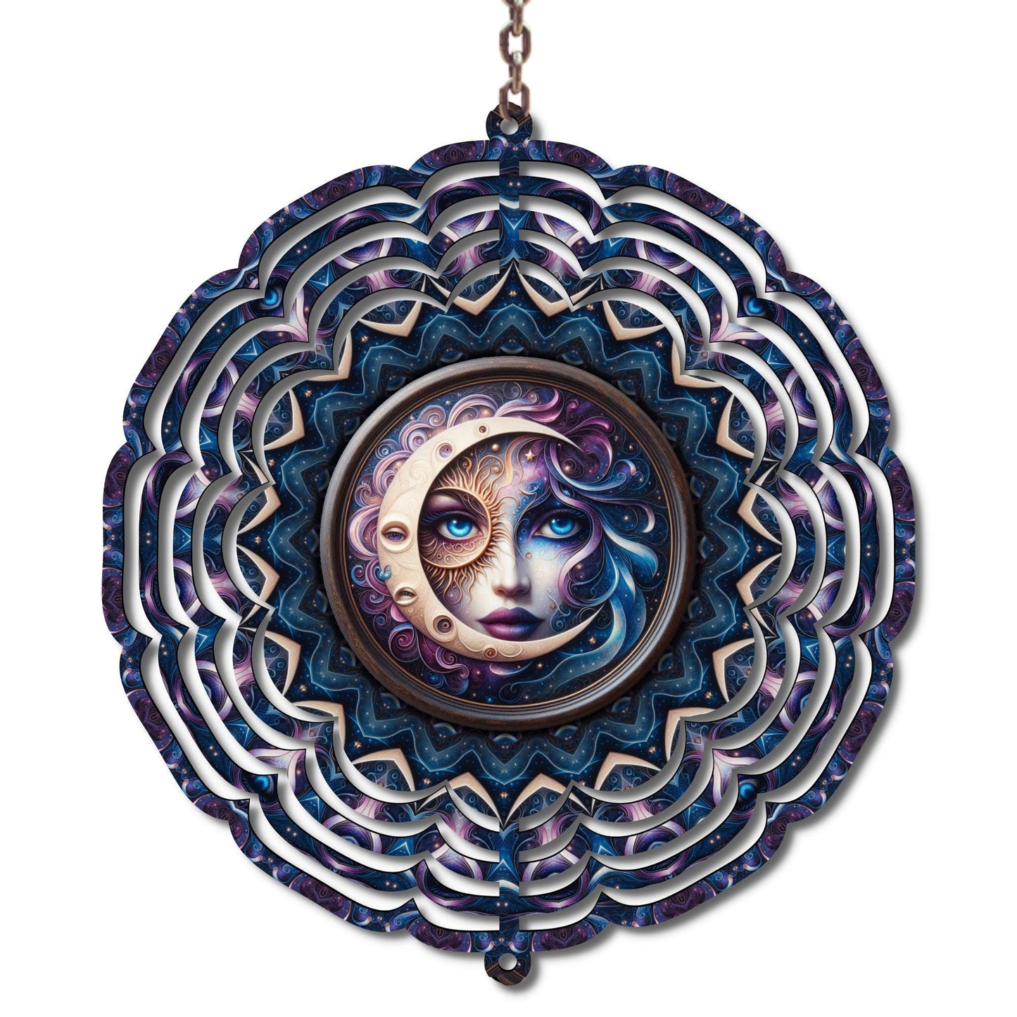 Celestial Moon Goddess Wind Spinner, Mystical Cosmic Wall Art, Spiritual Decor