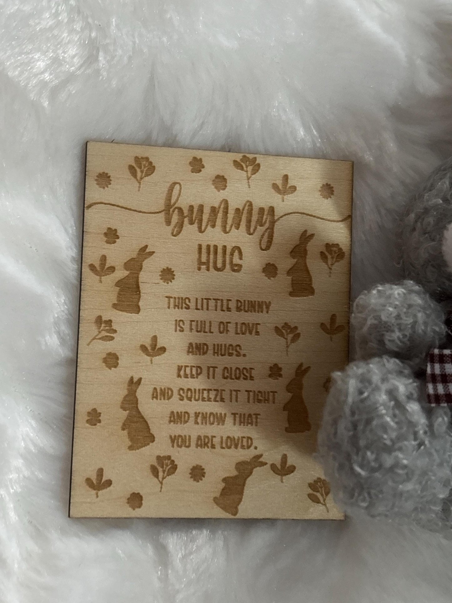 Mini Plush Bunny Hug Keepsake, Engraved Poem Card, Easter Basket Filler