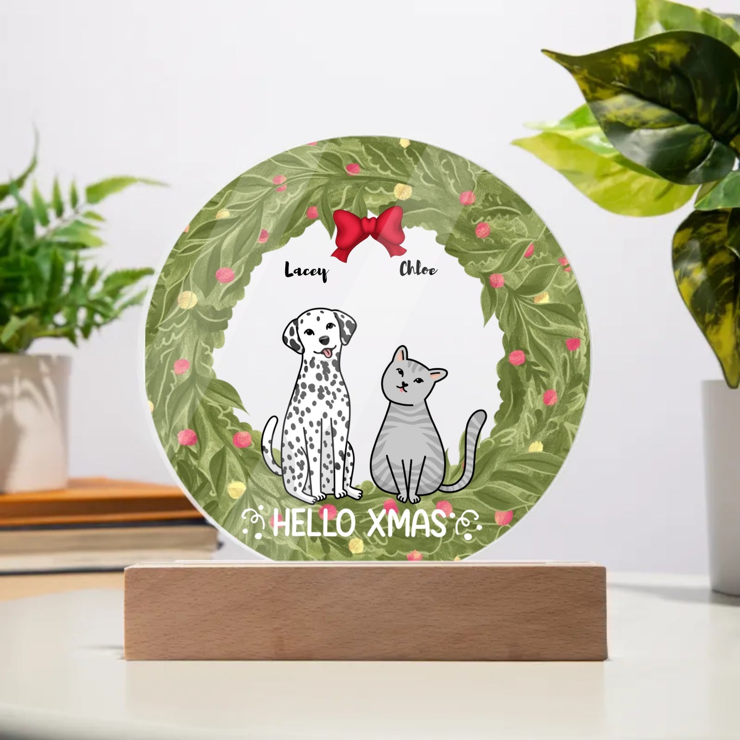 Hello Xmas Personalized with Your Pets Circle Acrylic Plaque