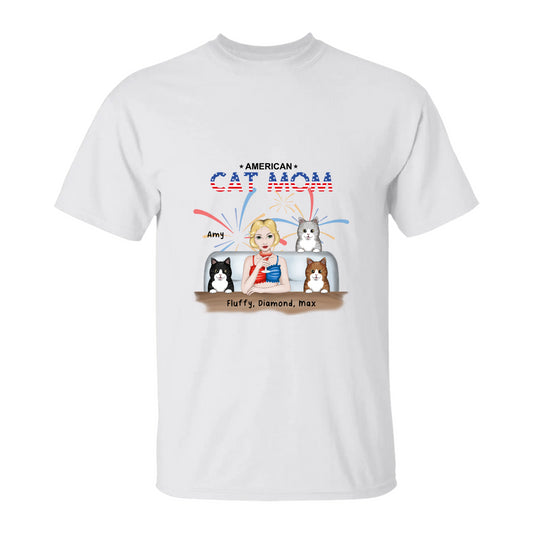 Patriotic Red White and Blue Cat Mom 5.3 oz. T-Shirt
