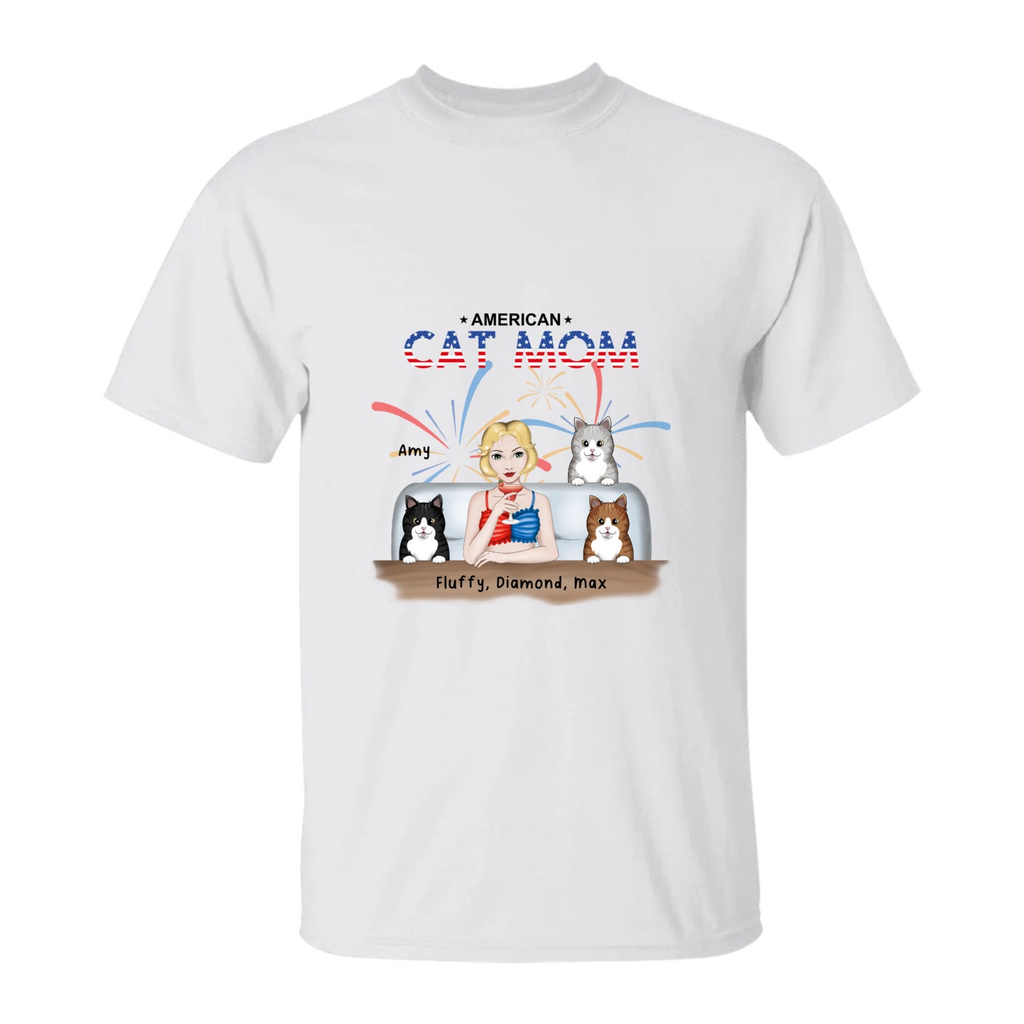 Patriotic Red White and Blue Cat Mom 5.3 oz. T-Shirt