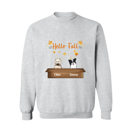 Hello Fall Dog and Cat Personalized Crewneck Pullover Sweatshirt