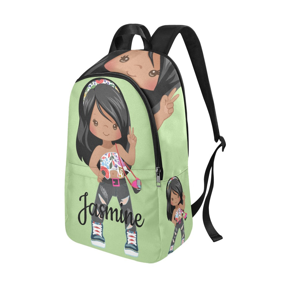 FASHION-African American Girl Green backpack Fabric Backpack