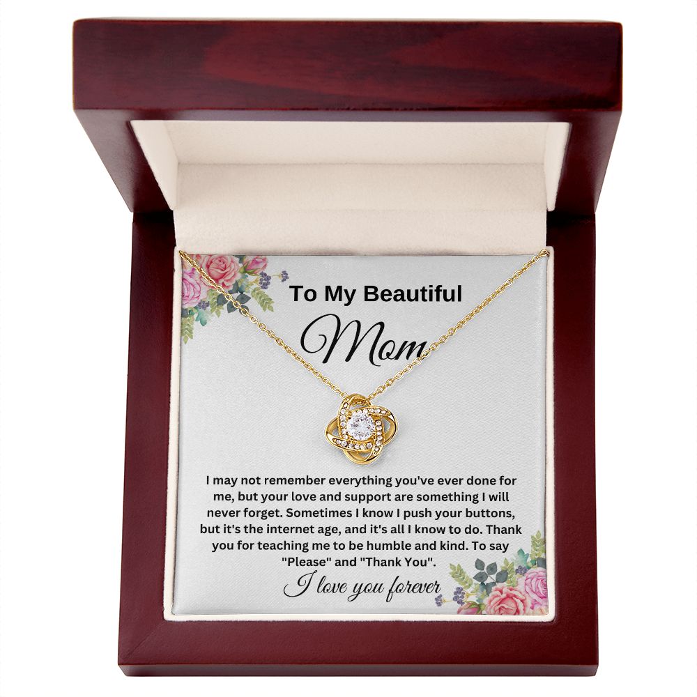 To My Beautiful Mom, I Know I Push All Your Buttons. I Love You Necklace