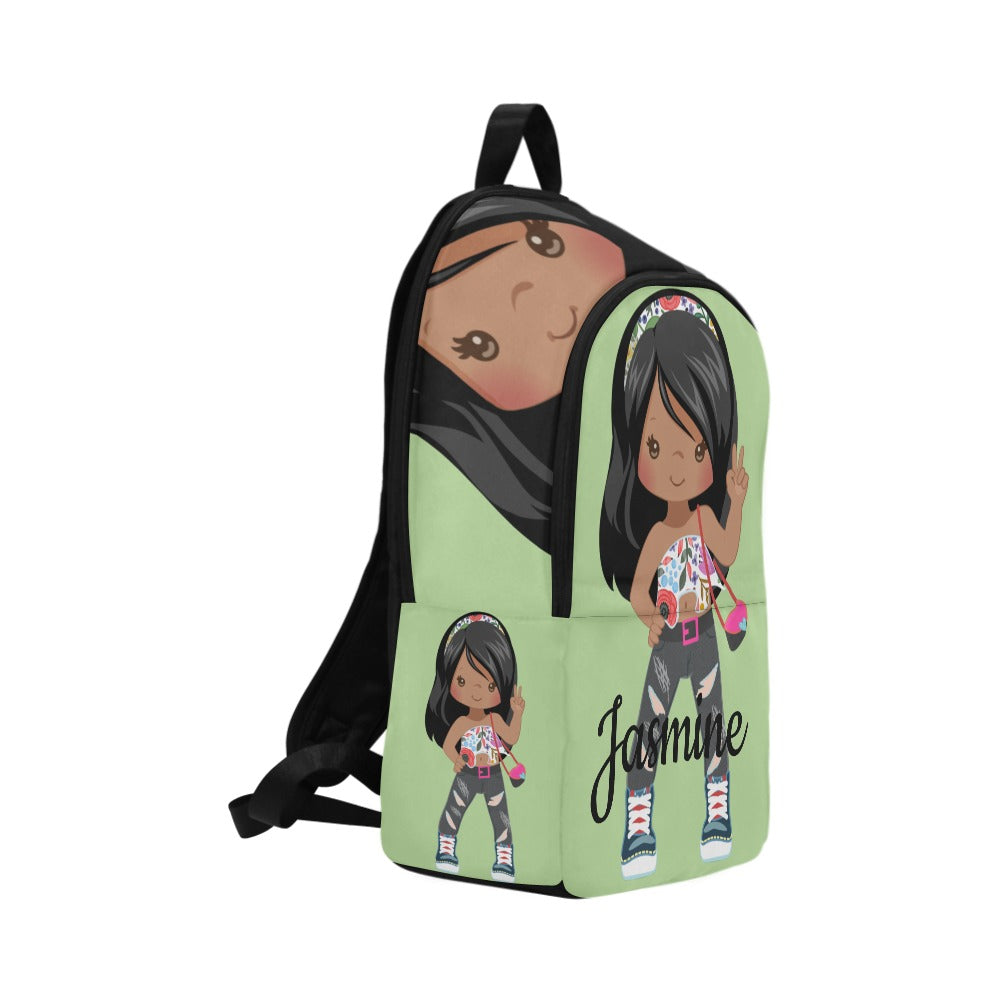 FASHION-African American Girl Green backpack Fabric Backpack