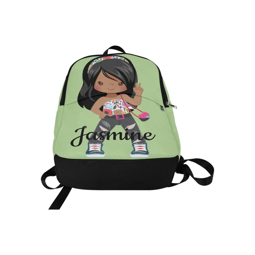FASHION-African American Girl Green backpack Fabric Backpack