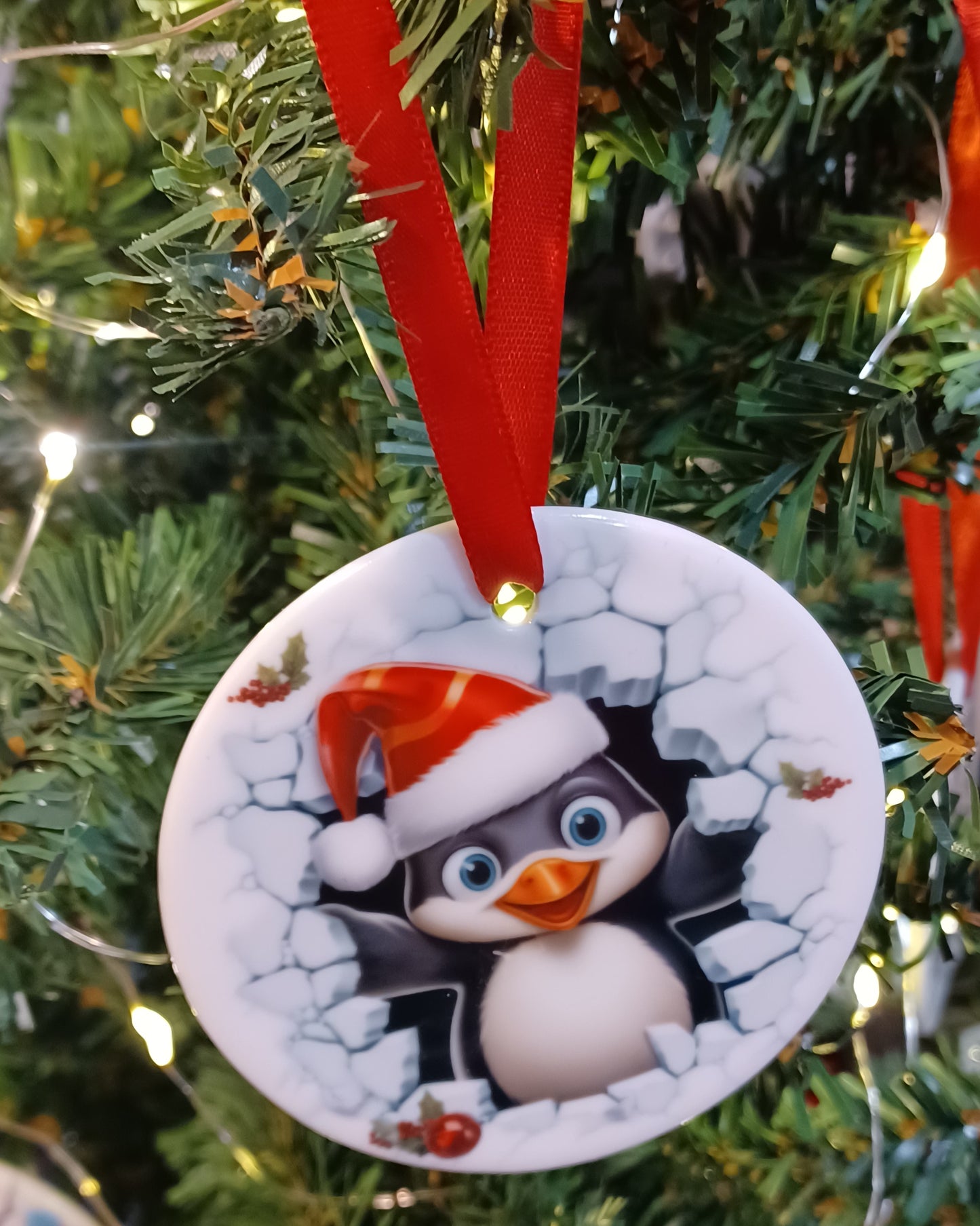 3D Ceramic Penguin Ornament, Handmade, Adorable Penguin Christmas Ornament