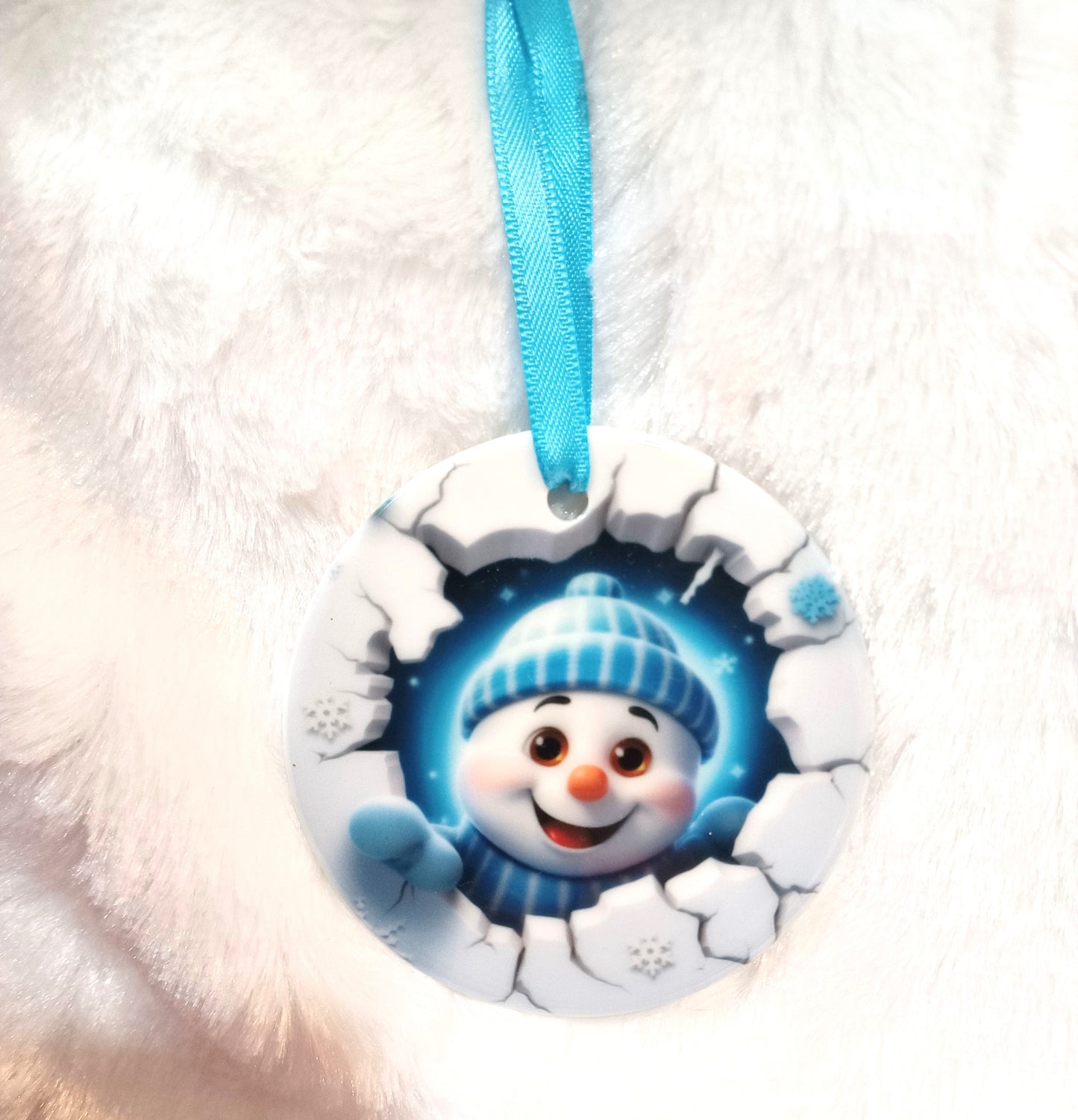 3D Style Flat Ceramic Snowman Ornament Handmade