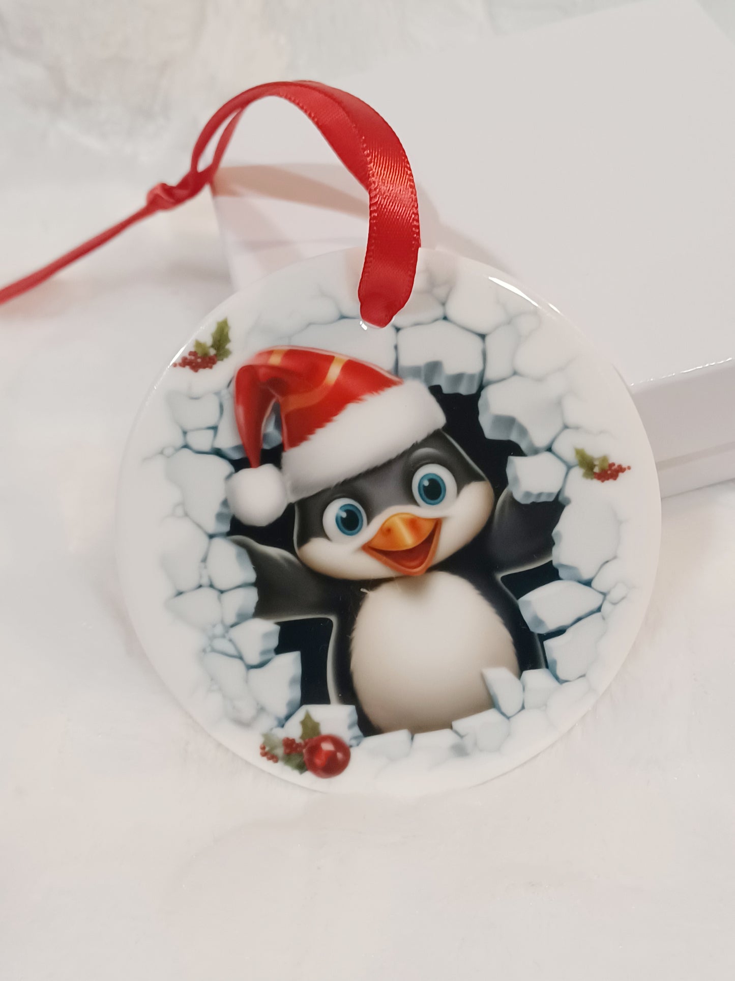 3D Ceramic Penguin Ornament, Handmade, Adorable Penguin Christmas Ornament
