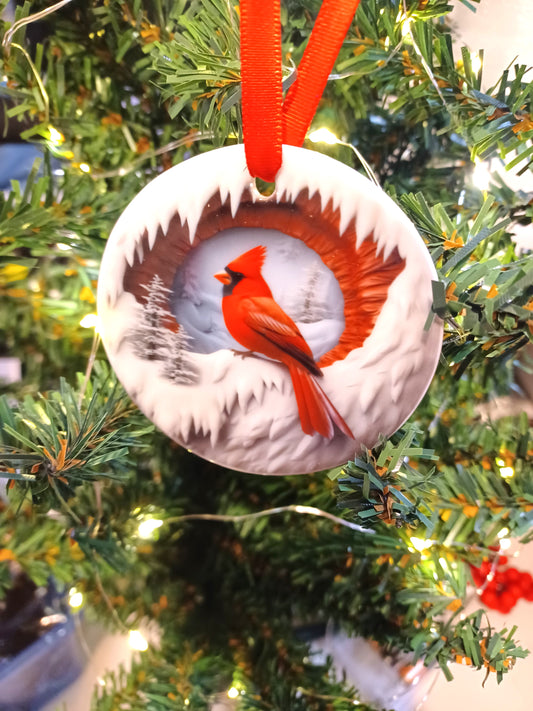 3D Ceramic Cardinal Christmas Ornament