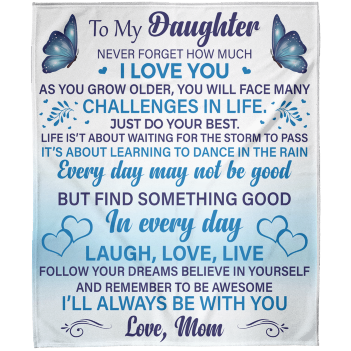 To My Daughter Love Mom Arctic Fleece Blanket 50x60