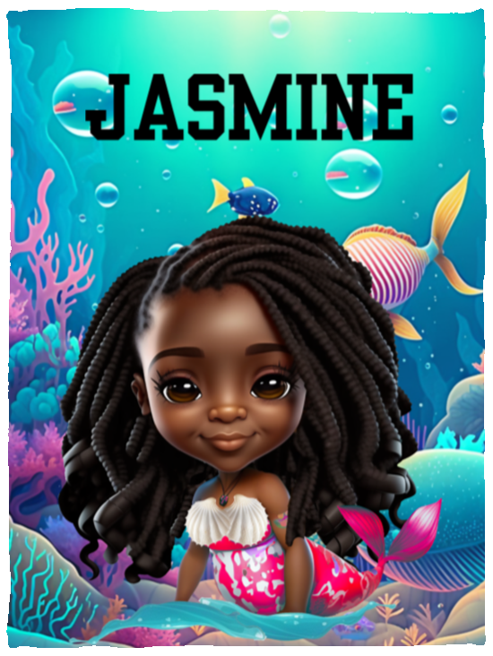 Black Girl Mermaid Personalized Cozy Plush Fleece Blanket - 30x40