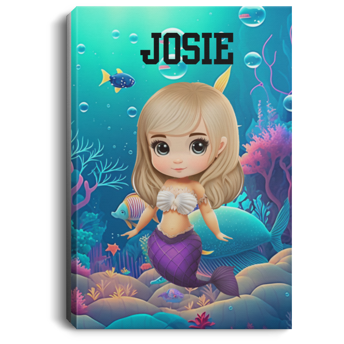 Blonde Hair Mermaid Personalized Canvas .75in Frame