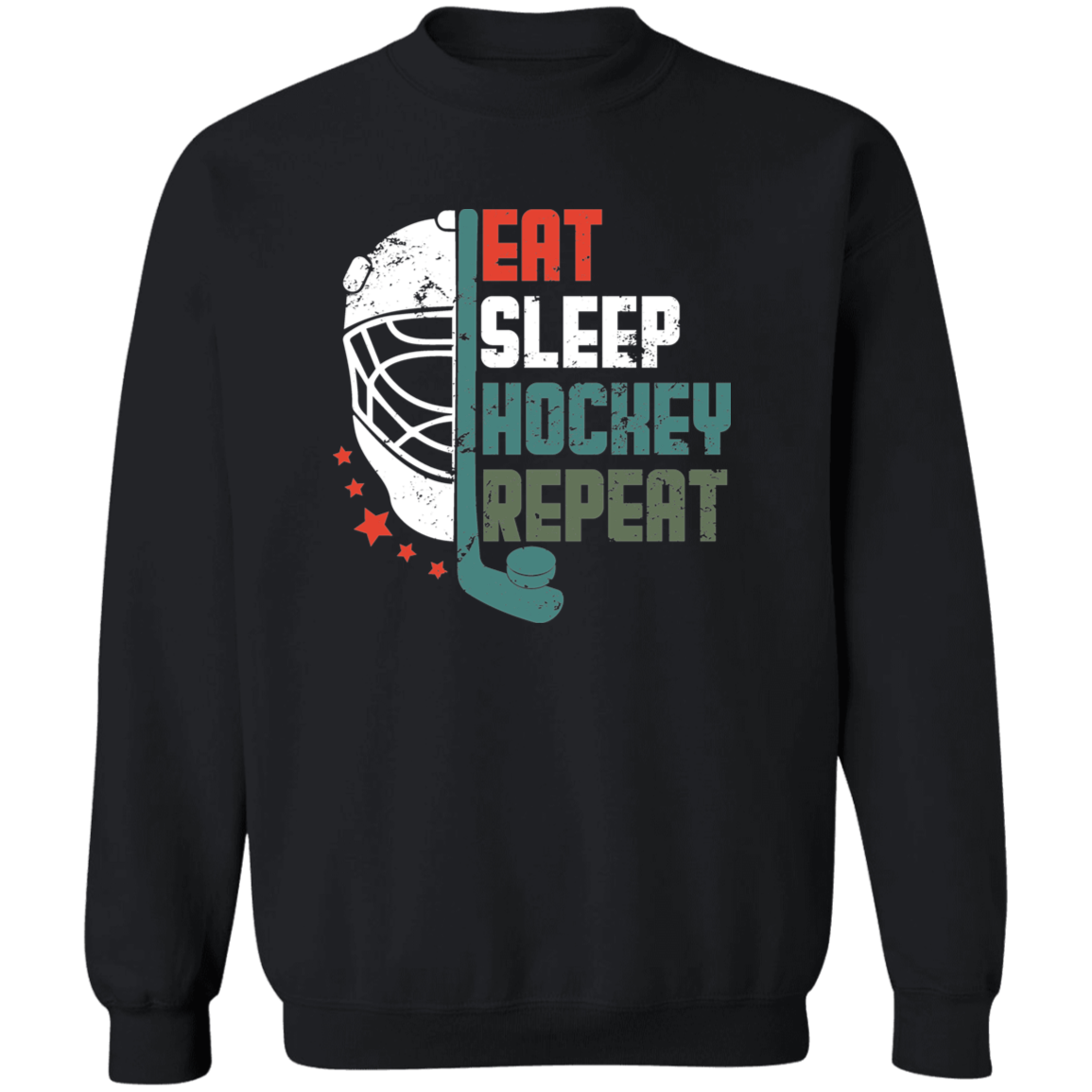 Eat Sleep Hockey Repeat Darker Colors  Crewneck Pullover Sweatshirt