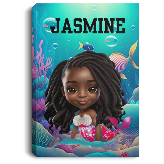 Black Mermaid  Portrait Canvas .75in Frame