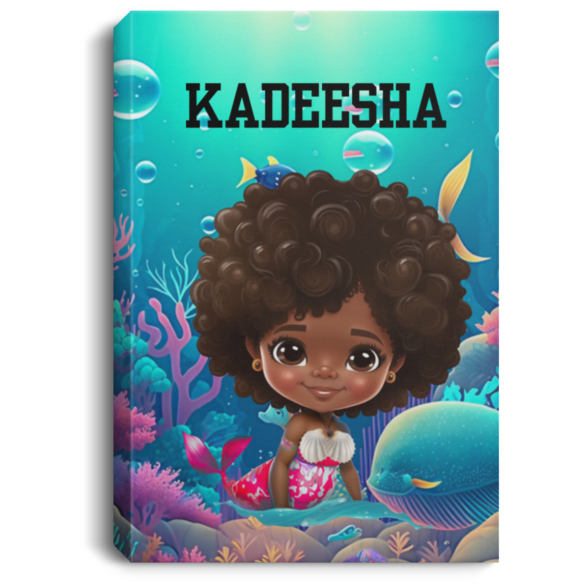 Black Girl Mermaid Personalized Canvas .75in Frame