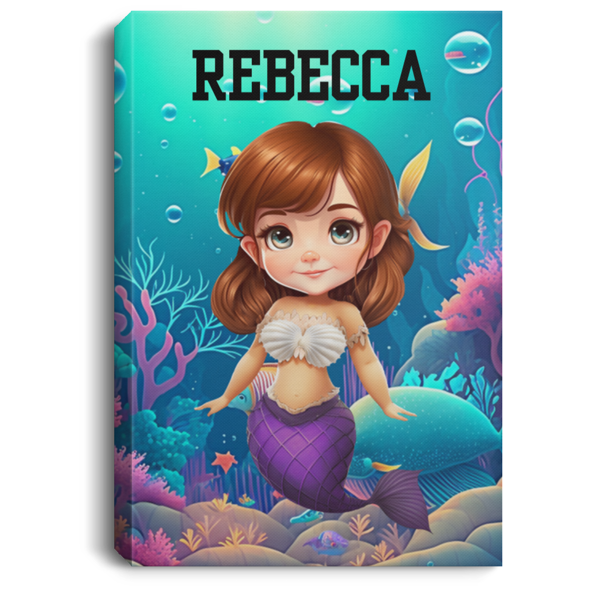 Brown Hair Mermaid Personalized Canvas .75in Frame