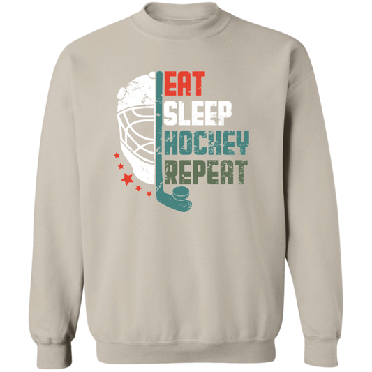 Eat Sleep Hockey Repeat Darker Colors  Crewneck Pullover Sweatshirt