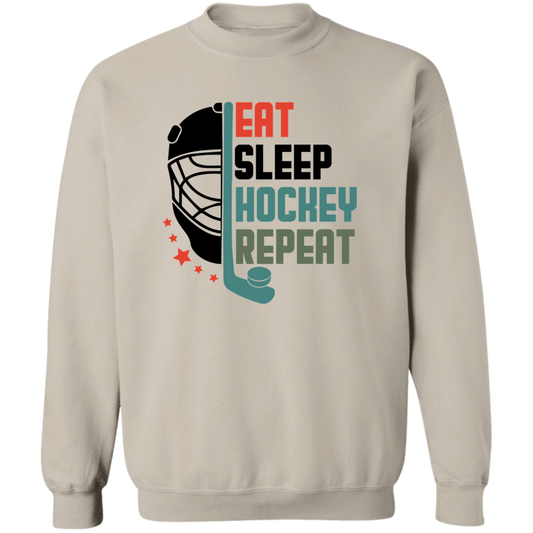 Eat Sleep Hockey Repeat Crewneck Pullover Sweatshirt