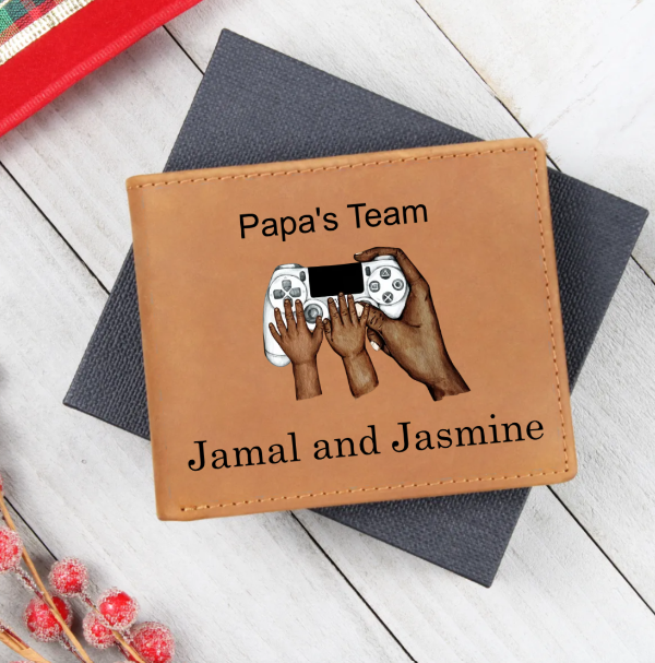 Video Gamer Dad African American Graphic Leather Wallet