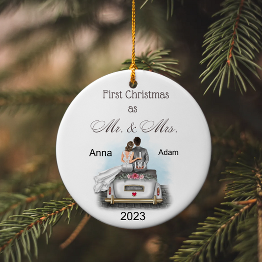 First Christmas as Mr. and Mrs.  Circle Ornament