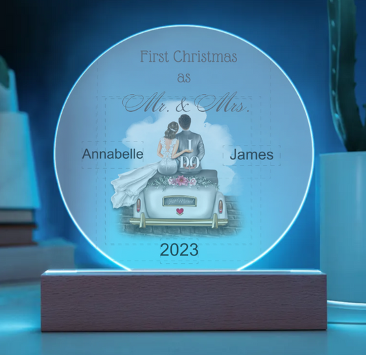 First Christmas as Mr. and Mrs. Circle Acrylic Plaque